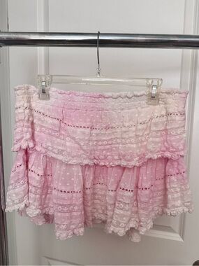 LoveShackFancy Ruffle Mini Skirt - PLUMERIA PINK HAND DYE size M